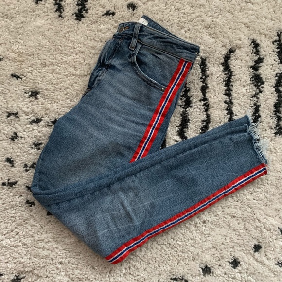 High waisted red stripe Zara Denim Jeans - Picture 1 of 5